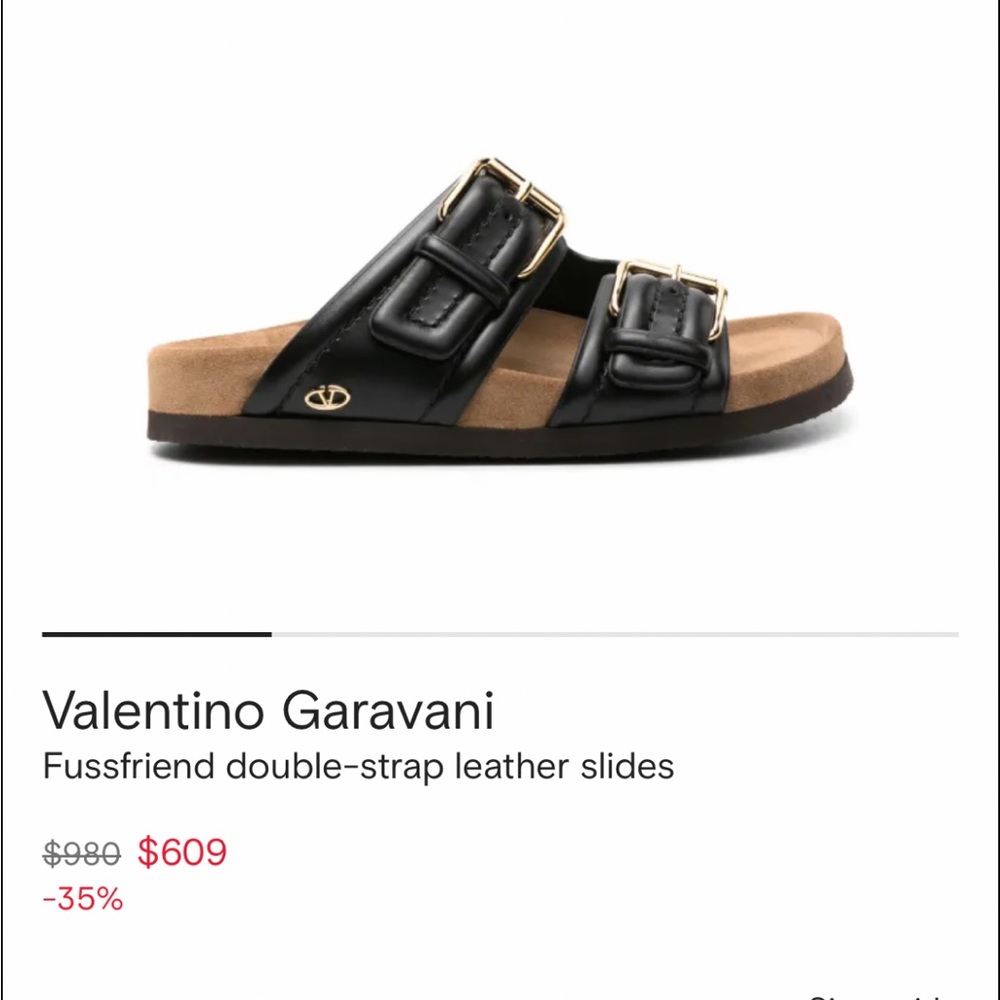 Valentino Garavani Black Leather Double-Strap Slides
